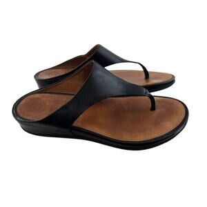 Fitflop Sandals Womens 7 Banda Black Leather Thong Low Wedge Heel Comfort Hippie